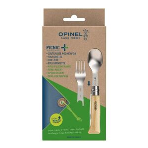 Sada OPINEL Picnic+ (lžíce, vidlička, ubrousek - včetně nože N°08 - buk)