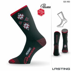 Ponožky vysoké Lasting SCK 85% Merino - zimní treking / lyže - červenočerné Velikost: M